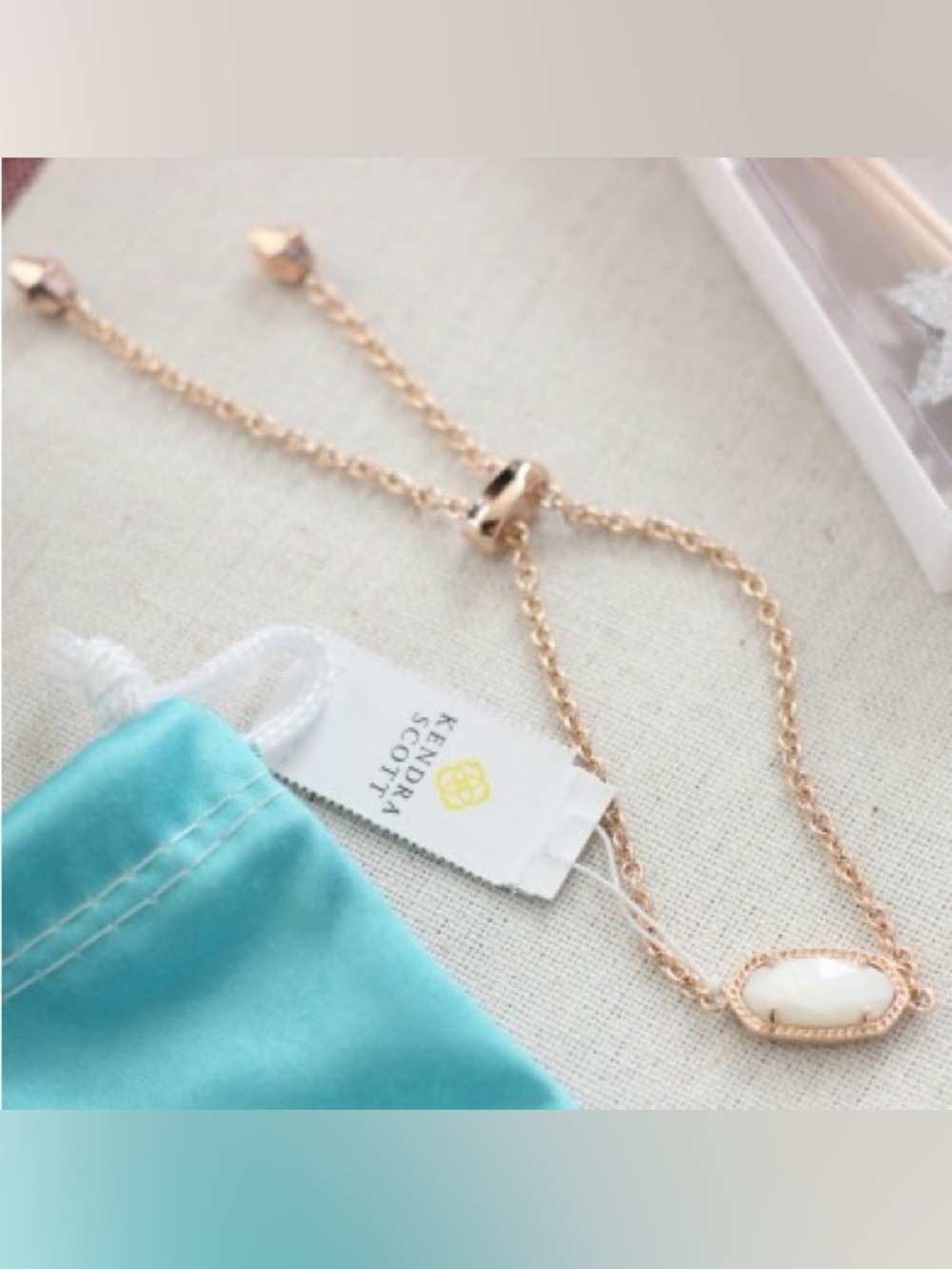 Kendra Scott Elaina Rose Gold Adjustable Chain Bracelet in Mother of Pearl